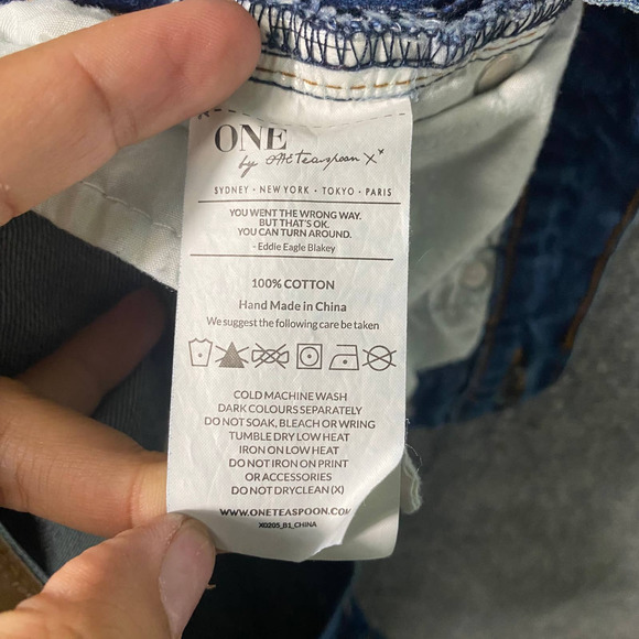 Free People x One Teaspoon Shorts 24 Blue Denim Hawks High Rise Cuffed - Picture 13 of 13